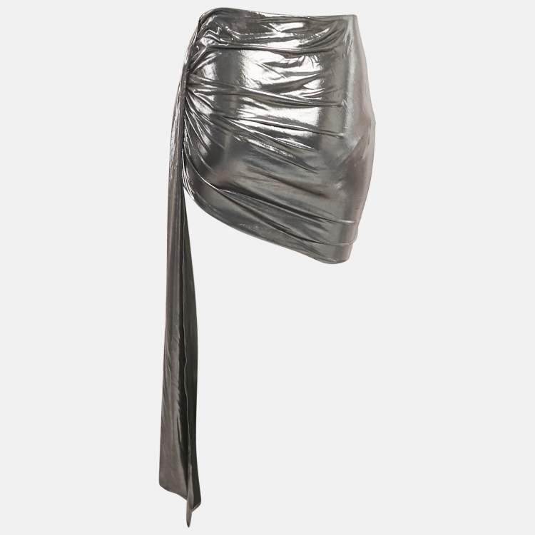 Pre Owned Magda Butrym Metallic Lurex Jersey Asymmetric Mini Skirt S