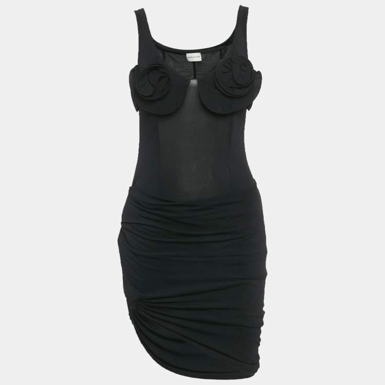 مملوكة مسبقًا Magda Butrym Black Stretch Jersey Rose Applique Mini Dress S