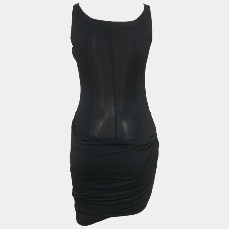 مملوكة مسبقًا Magda Butrym Black Stretch Jersey Rose Applique Mini Dress S