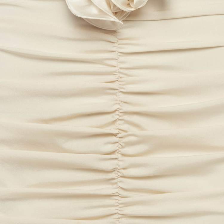 Pre Owned Magda Butrym Beige Silk Floral Applique Ruche Mini Dress S