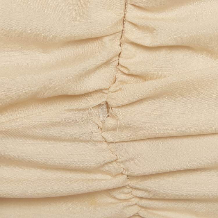 Pre Owned Magda Butrym Beige Silk Floral Applique Ruche Mini Dress S