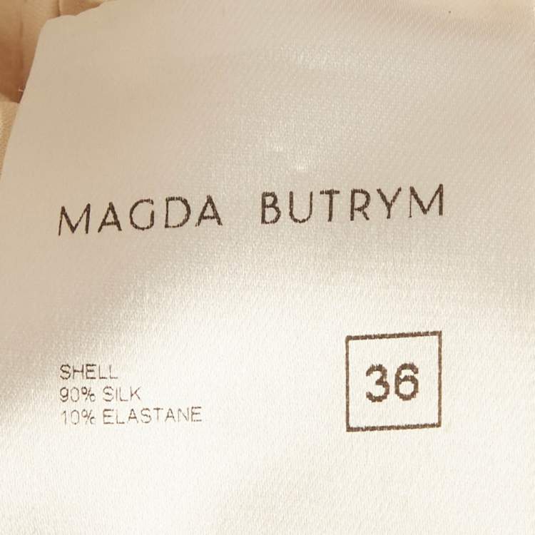 Pre Owned Magda Butrym Beige Silk Floral Applique Ruche Mini Dress S