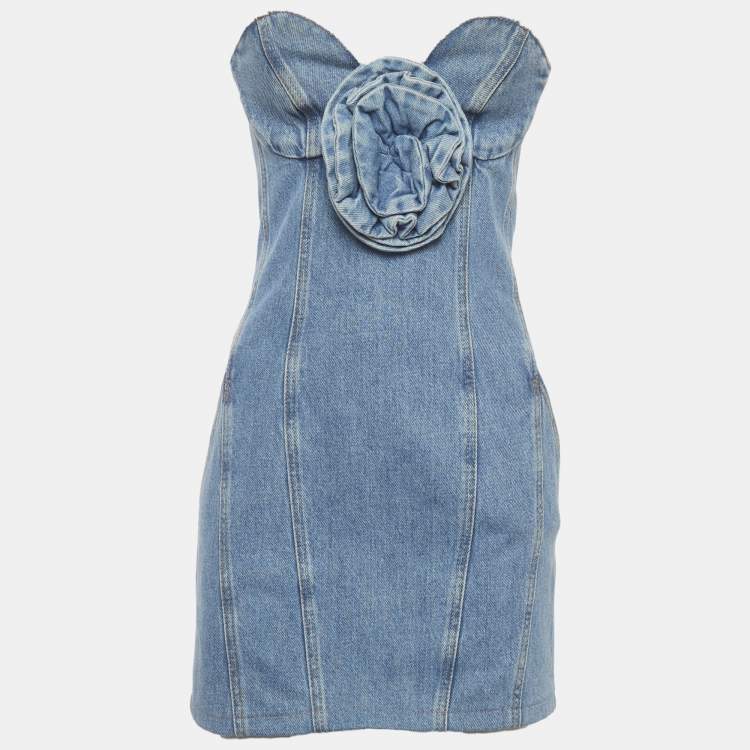 Pre Owned Magda Butrym Blue Denim Corset Tank Top & Strapless Mini Dress Set S