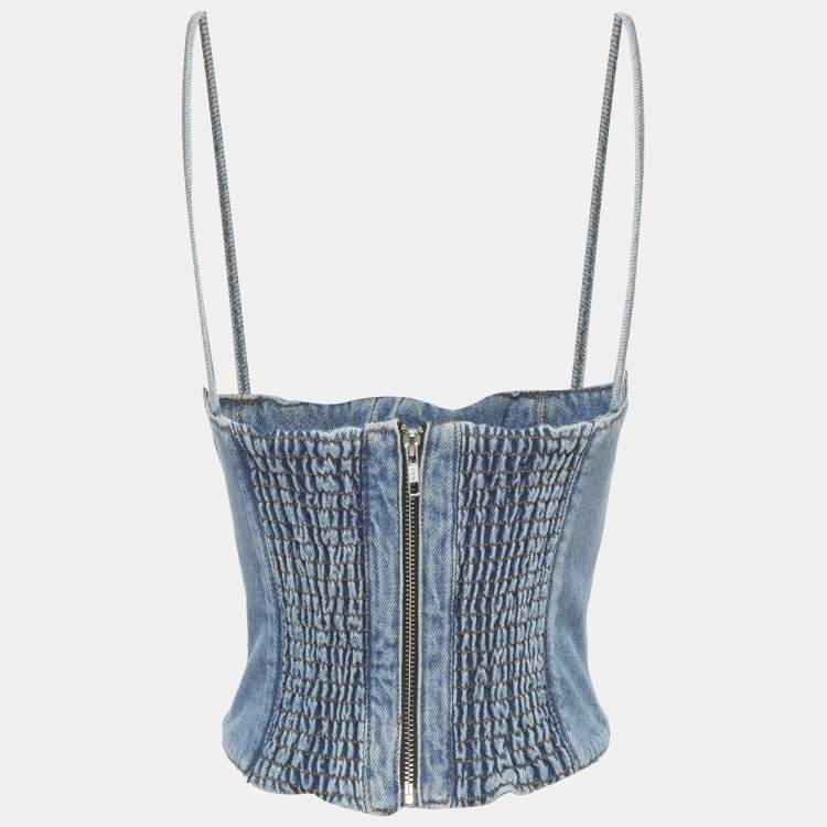 Pre Owned Magda Butrym Blue Denim Corset Tank Top & Strapless Mini Dress Set S