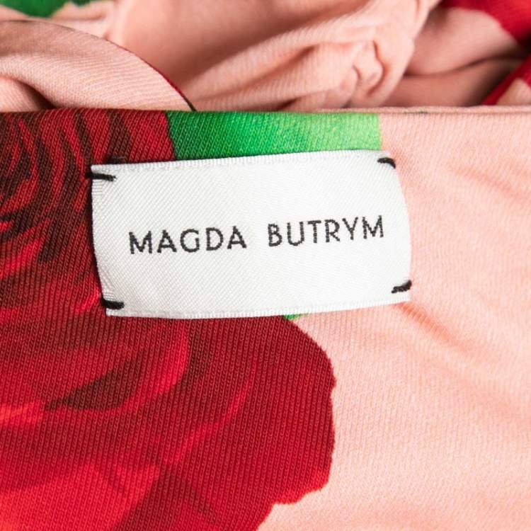 Pre Owned Magda Butrym Peach Floral Print Jersey Cutout Ruched Mini Dress S