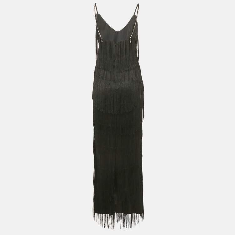 Pre Owned Maison d'Angelann Black Knit Fringed Sleeveless Maxi Dress S