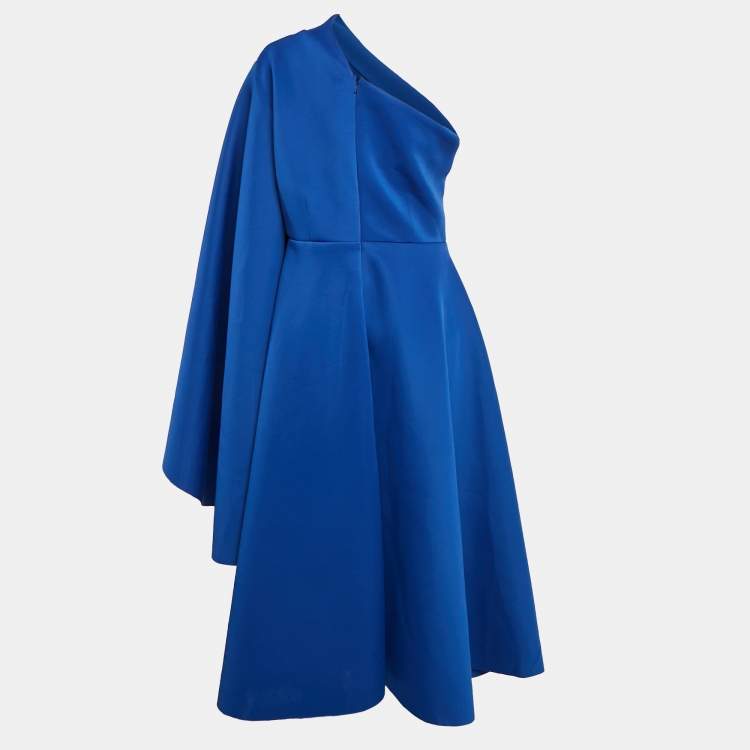 Pre Owned Maison De La Sirena Royal Blue Jersey Draped One-Shoulder Midi Dress S