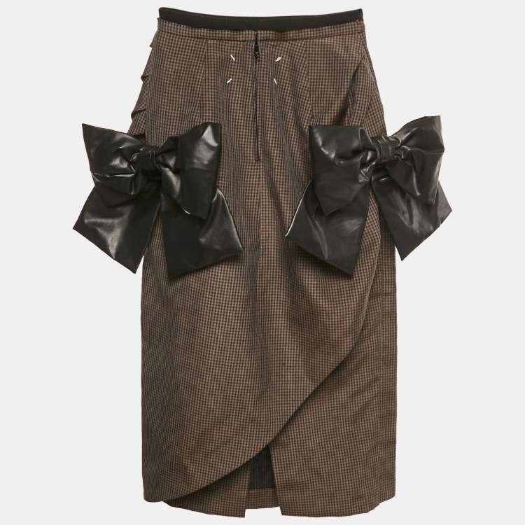 Pre Owned Maison Martin Margiela Brow Printed Linen Blend Exaggerated Bow Skirt S