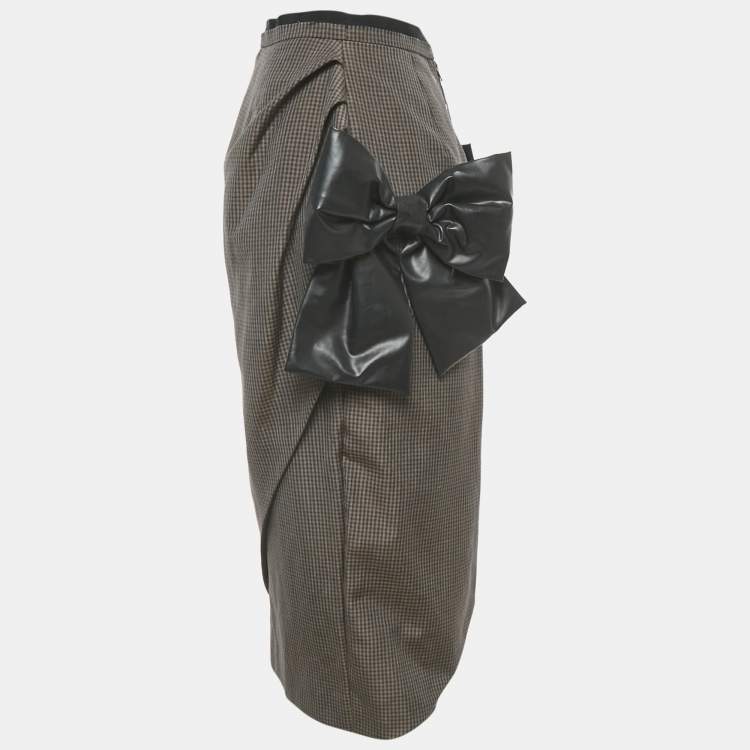 Pre Owned Maison Martin Margiela Brown Printed Linen & Mohair Exaggerated Bow Skirt L