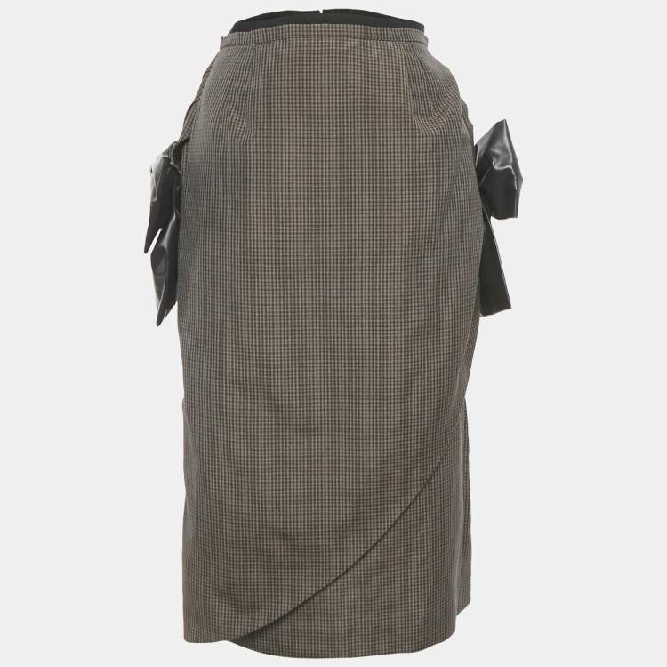 Pre Owned Maison Martin Margiela Brown Printed Linen & Mohair Exaggerated Bow Skirt L