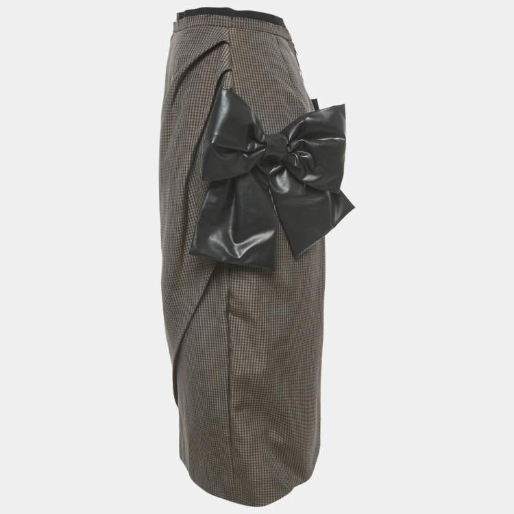Pre Owned Maison Martin Margiela Brow Printed Linen &Mohair Exaggerated Bow Skirt M