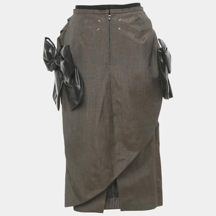 Pre Owned Maison Martin Margiela Brow Printed Linen &Mohair Exaggerated Bow Skirt M