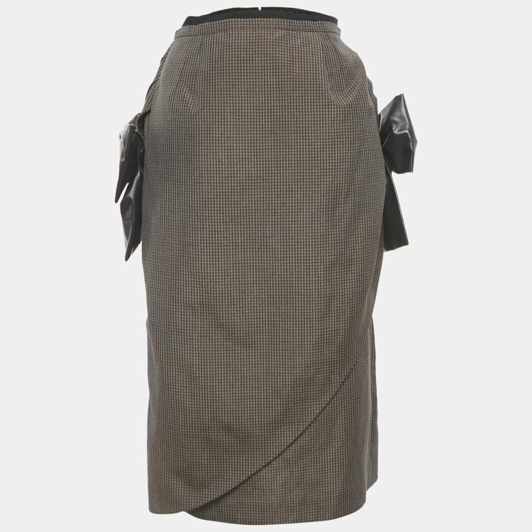 Pre Owned Maison Martin Margiela Brow Printed Linen &Mohair Exaggerated Bow Skirt M