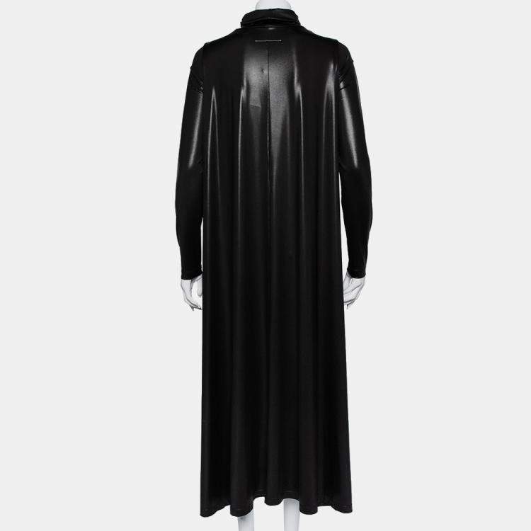Pre Owned Maison Martin Margiela Black Metallic Knit Turtleneck Flared Maxi Dress S  