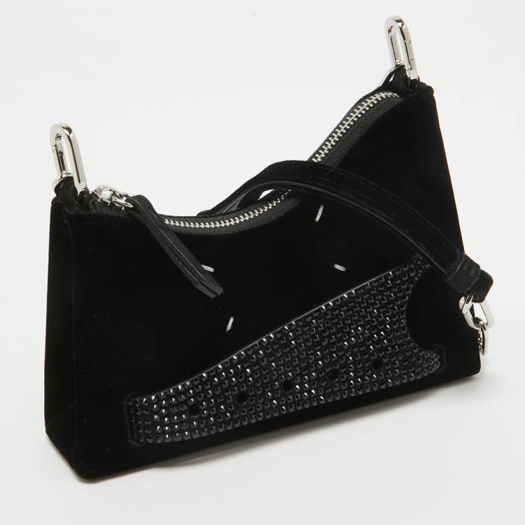 مملوكة مسبقًا Maison Margiela Black Velvet Micro Embellished Snatched Hobo
