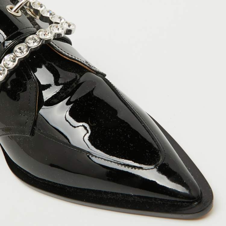 Pre Owned Maison Martin Margiela Black Patent Leather Crystal Embellished Buckle Flats Size 39