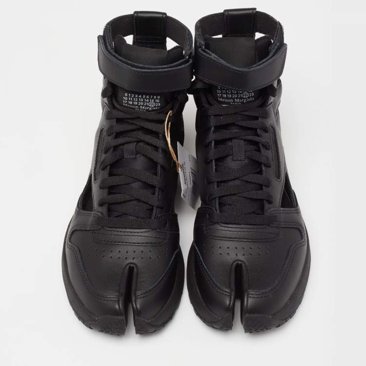 Pre Owned Maison Martin Margiela X Reebok Black Leather Tabi High Top Sneakers Size 39
