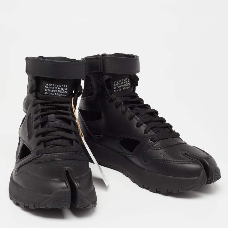 Pre Owned Maison Martin Margiela X Reebok Black Leather Tabi High Top Sneakers Size 39