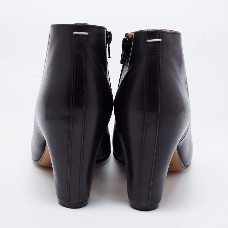 Pre Owned Maison Martin Margiela Black Leather Peep Toe Ankle Boots Size 39