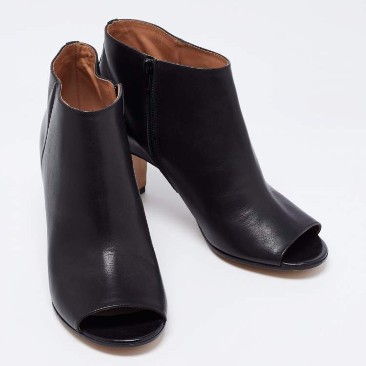 Pre Owned Maison Martin Margiela Black Leather Peep Toe Ankle Boots Size 39
