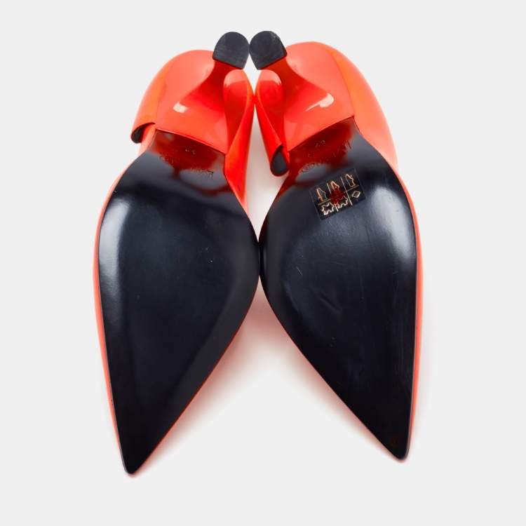 Pre Owned MM6 Maison Margiela Neon Orange Leather D'orsay Pumps Size 37