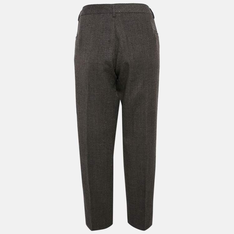 Pre Owned Maison Martin Margiela Grey Pinstripe Wool Asymmetric Waist Trousers M