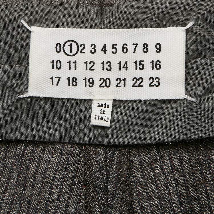 Pre Owned Maison Martin Margiela Grey Pinstripe Wool Asymmetric Waist Trousers M