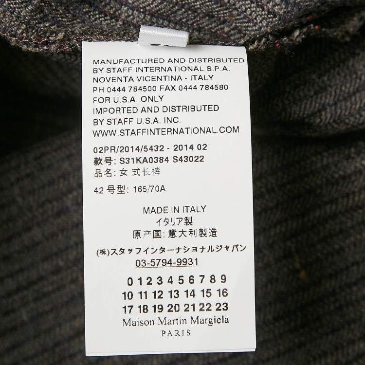 Pre Owned Maison Martin Margiela Grey Pinstripe Wool Asymmetric Waist Trousers M