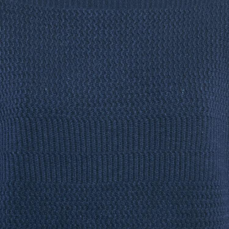 Pre Owned Maison Martin Margiela Navy Blue Patterned Wool Knit Sweater S