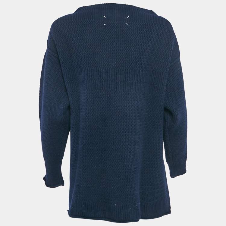 Pre Owned Maison Martin Margiela Navy Blue Patterned Wool Knit Sweater S