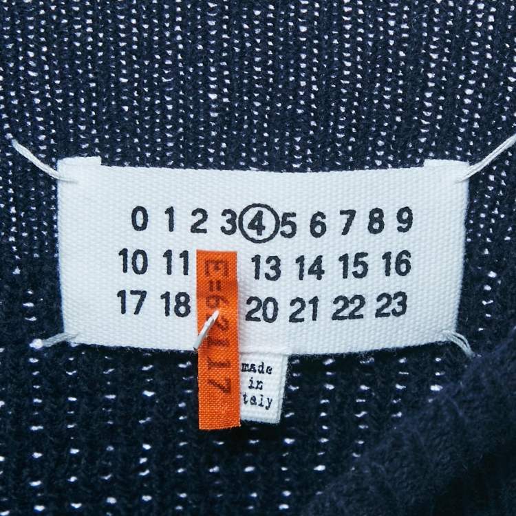Pre Owned Maison Martin Margiela Navy Blue Patterned Wool Knit Sweater S