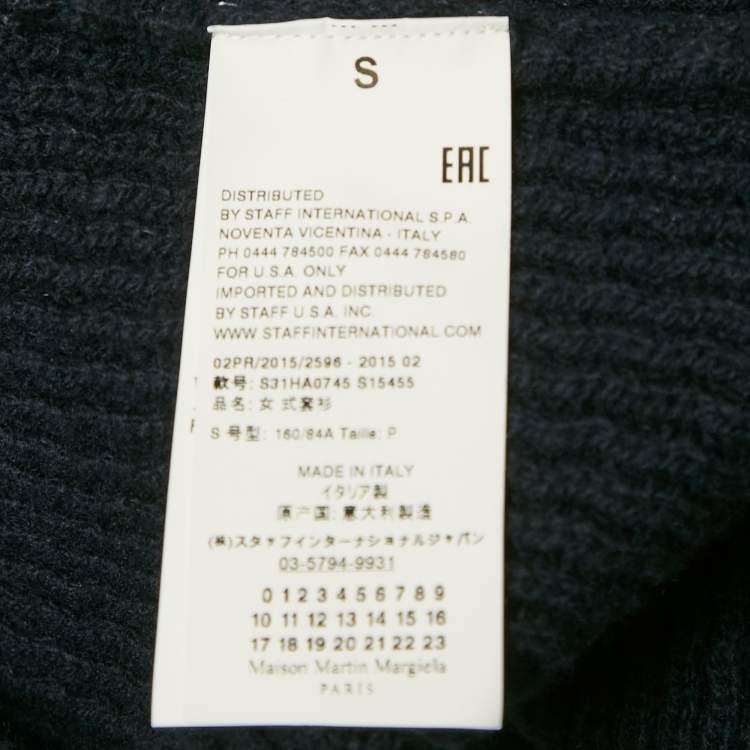 Pre Owned Maison Martin Margiela Navy Blue Patterned Wool Knit Sweater S