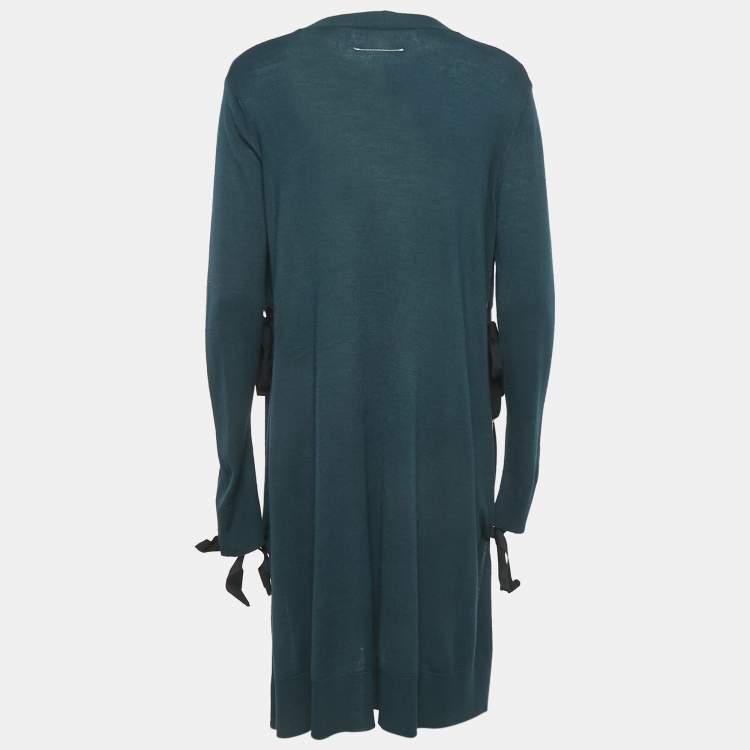 Pre Owned Maison Martin Margiela Dark Green Button Front Tie-Up Detail Cardigan S