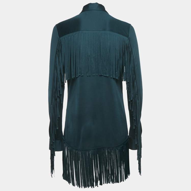 Pre Owned Maison Martin Margiela Green Jersey Silk Fringed Shirt M