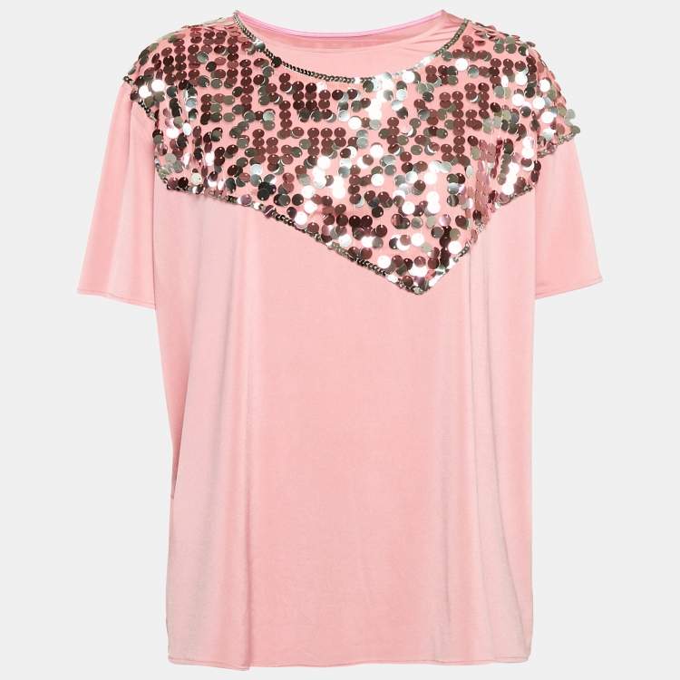Pre Owned  Maison Martin Margiela Pink Sequin Embellished Jersey T-Shirt L