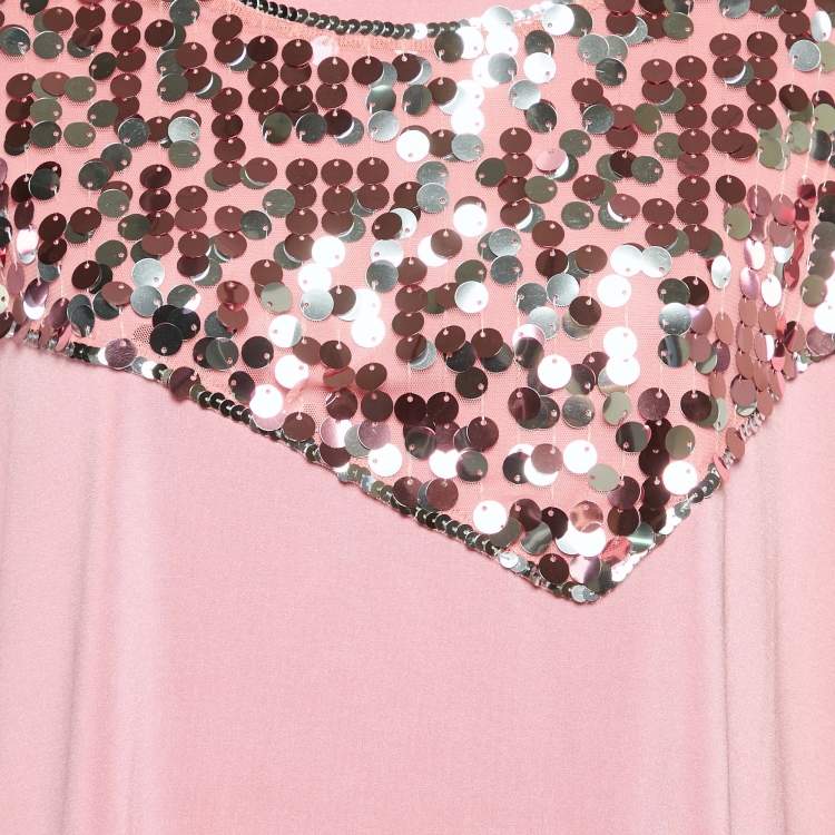 Pre Owned  Maison Martin Margiela Pink Sequin Embellished Jersey T-Shirt L