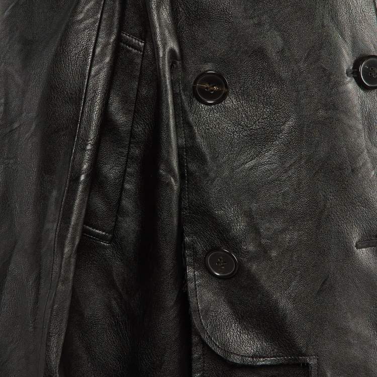Pre Owned Maison Martin Margiela Black Faux Leather & Chiffon Midi Skirt M