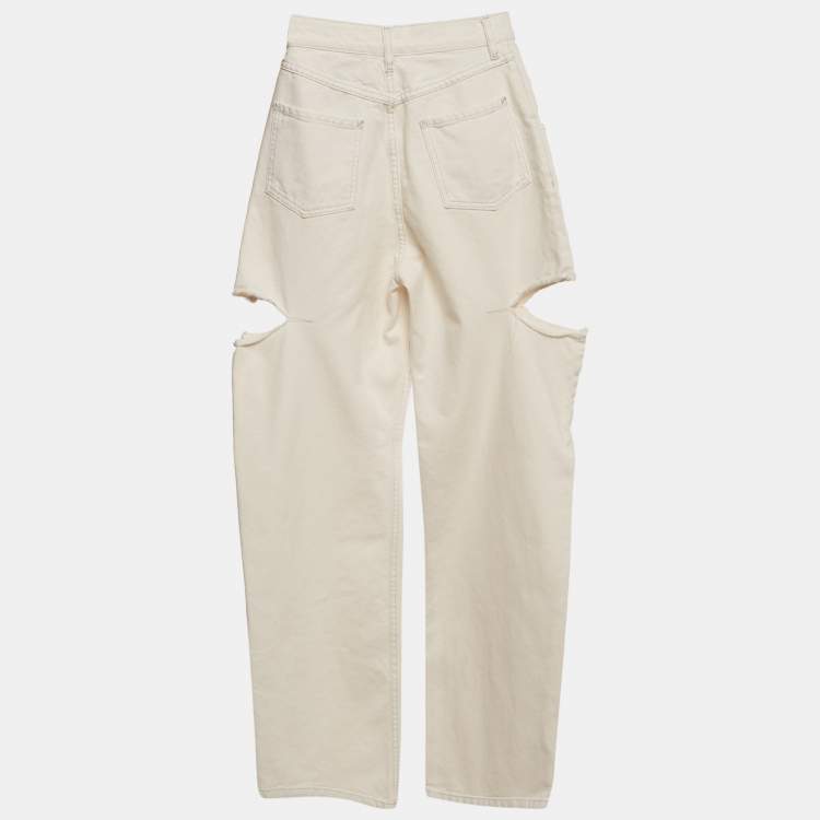 Pre Owned Maison Martin Margiela Off-White Denim Cut-Out High Rise Boyfriend Jeans S Waist 23"