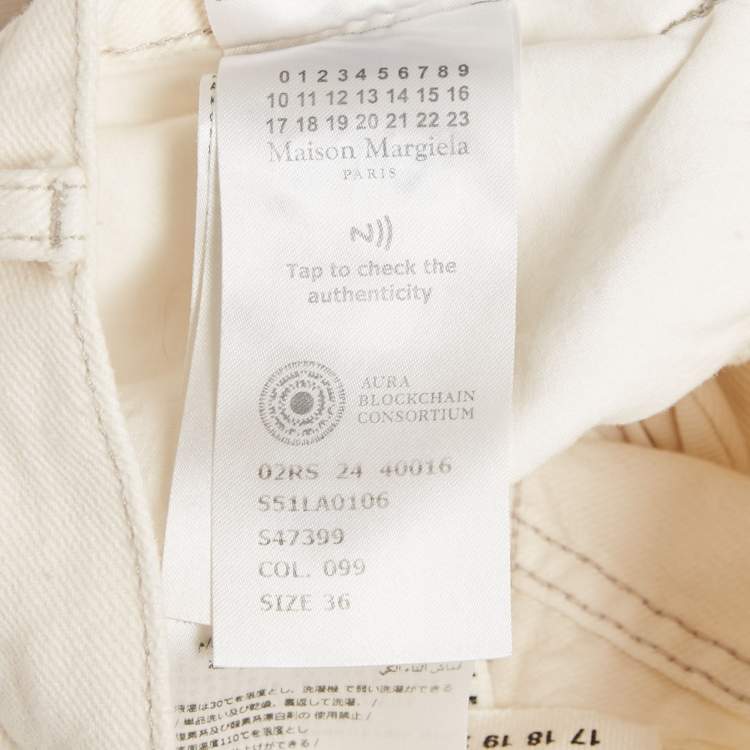 Pre Owned Maison Martin Margiela Off-White Denim Cut-Out High Rise Boyfriend Jeans S Waist 23"