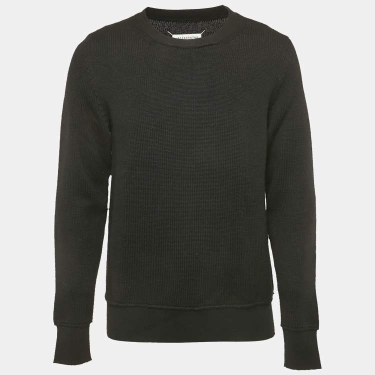 Pre Owned Maison Martin Margiela Black Wool Knit Crew Neck Sweatshirt L