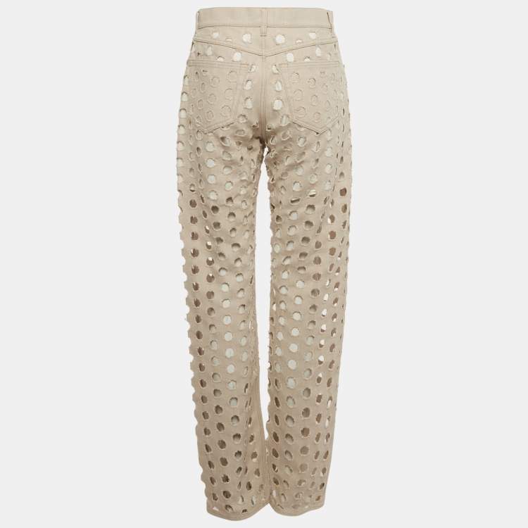 Pre Owned Maison Martin Margiela Beige Cut Out Detail Denim Jeans M Waist 28"