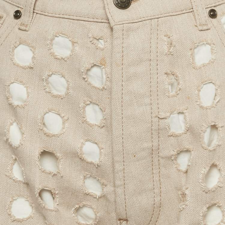 Pre Owned Maison Martin Margiela Beige Cut Out Detail Denim Jeans M Waist 28"