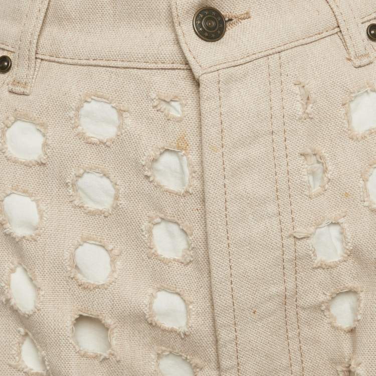 Pre Owned Maison Martin Margiela Beige Cut Out Detail Denim Jeans M Waist 28"