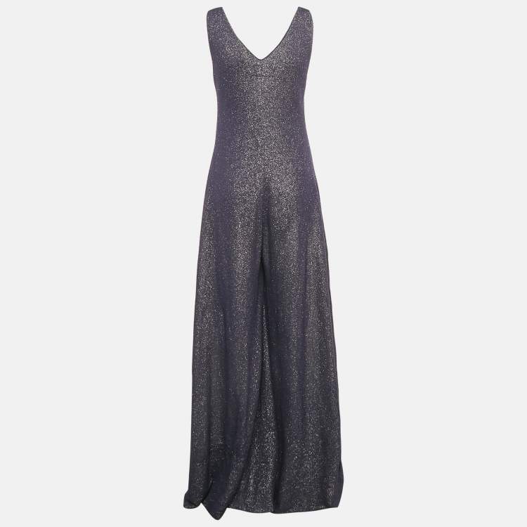Pre Owned Maison Martin Margiela Blue Lurex Knit Wide Leg Sleeveless Jumpsuit L