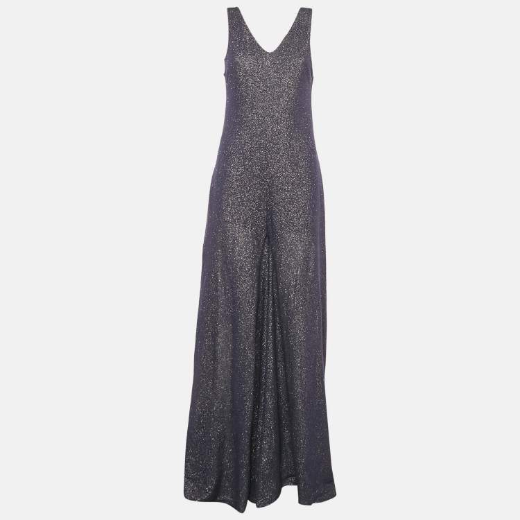 Pre Owned Maison Martin Margiela Blue Lurex Knit Wide Leg Sleeveless Jumpsuit L