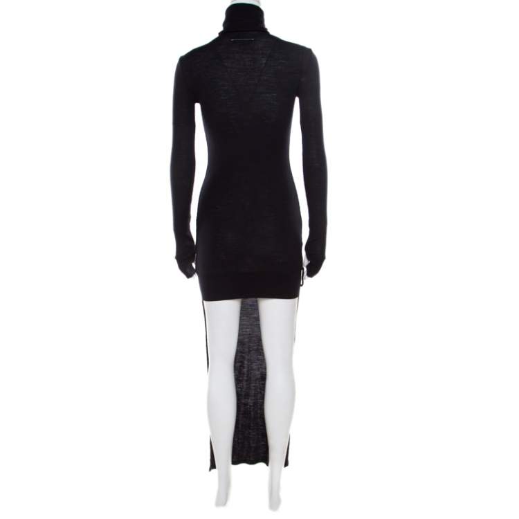 Pre Owned MM6 Maison Margiela Black Ribbed  Knit Turtle Neck High Low Sweater Dress M