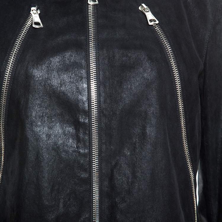 Pre Owned Maison Martin Margiela Black Leather Zip Detail Jacket L