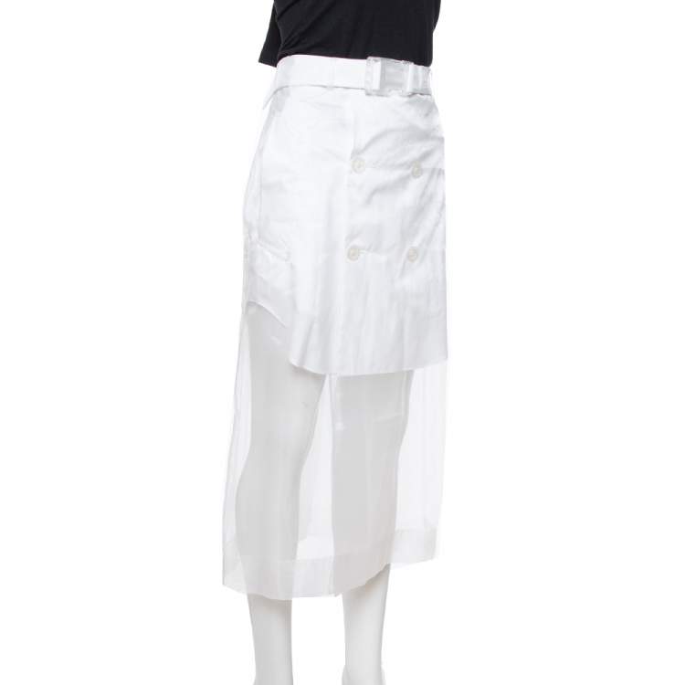 Pre Owned Maison Martin Margiela White Sheer Paneled Skirt L