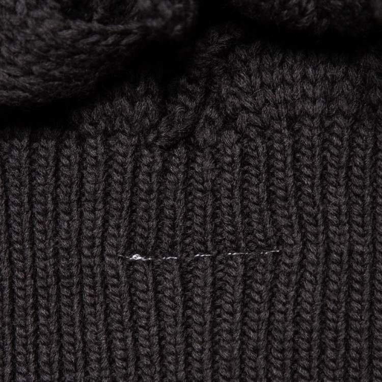 Pre Owned Maison Martin Margiela Dark Grey Open Knit Wool High Neck Cropped Sweater M