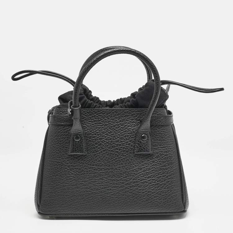 Pre Owned Maison Martin Margiela Black Leather 5AC Drawstring Top Handle Bag